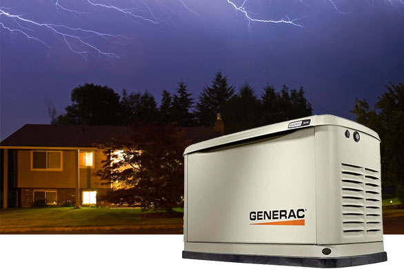 Standby generator in operation during a storm in Kingsland, Georgia, providing essential power to a local residence